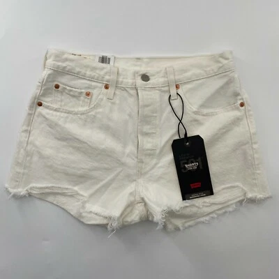 Levi's 501 High Rise Shorts White Denim sz 29 Keep It Clean Distressed Hem - Image 1 of 4