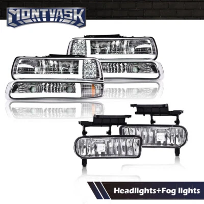 Fit For 1999-2002 Chevy Silverado/00-06 Suburban LED DRL Headlight+Fog Lights - Image 1 of 4
