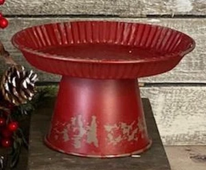 NEW Farmhouse CANDLE STAND Dk RED METAL Pedestal for PILLAR Distressed 5"H x 8"W - Picture 1 of 2