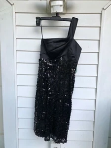 NEGRO~LENTEJUELA~CREP~SEXY~TALLA 4~VESTIDO~ENCAJE~ELÁSTICO~NUEVO - Imagen 1 de 3