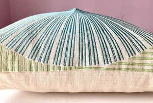 Trina Turk Residential Throw Pillow 20x20 Modern Starburst Blue Green 100% Linen - Picture 1 of 13