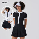SG Turn-down Collar T-shirt Cake Skirt Breathable Slim Soft Women Golf Apparel
