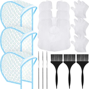 3 Sets Hair Coloring Kit with Caps, Disposable Shawl, Gloves, Brushes - Picture 1 of 12