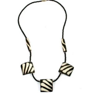 Zebra Batik Print Square Beads Choker in Black & White with Maasai bead Necklace - Picture 1 of 6