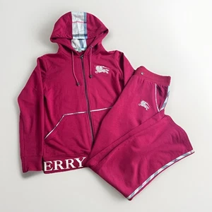 Burberry Womens Tracksuit Zip Hoodie Sweatpants Red Made in England Medium - Picture 1 of 24