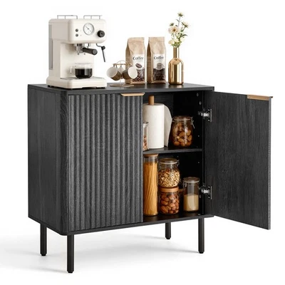 Uimoso Coffee Bar Cabinet Farmhouse Barn Door Sideboard Buffet Storage Black - Image 1 of 4