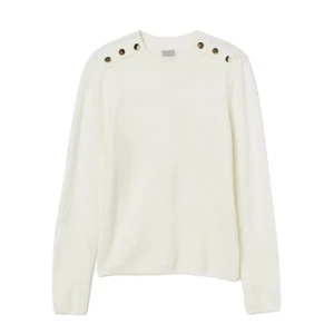 New H&M Women’s Light Knit Cream Sweater Button Accents Wool Blend Sz XL - Picture 1 of 10
