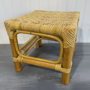 Vintage Bamboo Cane Rattan Small Stool Plant Stand Interior Design 8.5" x 9" - Picture 1 of 9