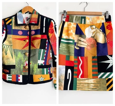Vintage Biba Maximalist Colourful Statement Skirt Suit 40 - Изображение 1 из 4