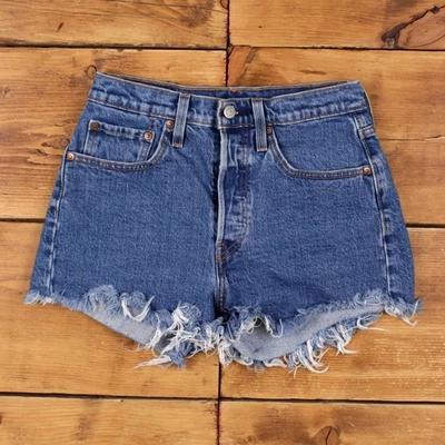 Vintage Levi's Denim Shorts 26 Levis 501 Raw Hem Jorts Womens Dark Wash Blue - Image 1 of 4