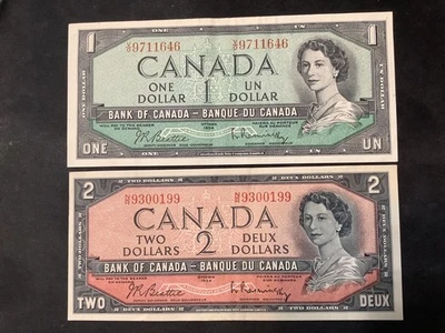 Canada 1954 1/2 Dollars Crisp XF/AU 2 Banknote Lot.  N3155 - Image 1 of 2