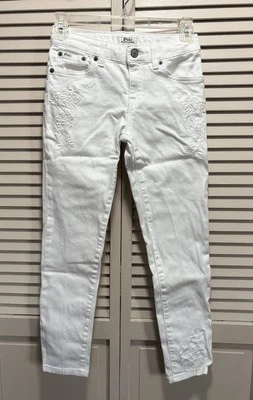 Polo Ralph Lauren Denim Jeans Girls 12 White Skinny Embroidered Raw Hem Logo - Image 1 of 4