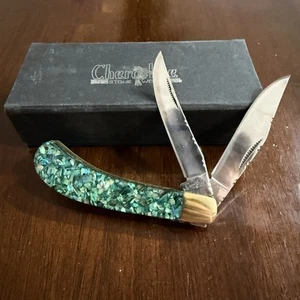 CHEROKEE STONE WORKS 3.875" CLOSED SADDLEHORN POCKET KNIFE CRUSHED GREEN ABALONE - Picture 1 of 11