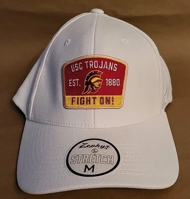 Zephyr USC Trojans Logo Patch Flat Bill Hat Cap Stretch Flex Medium White NCAA - Image 1 of 4