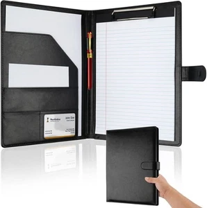 Professional Padfolio with Clipboard, Faux Leather Portfolio Folder Black - Picture 1 of 8