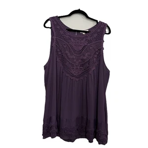 Anthropologie Entro Purple Tunic Top XL Crochet Neck Sleeveless Swing Short - Picture 1 of 10