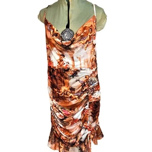 Woman's Shien whimsy boho-chic cherub art print side ruche razerback midi dress - Picture 1 of 11