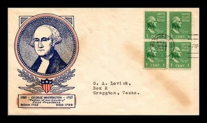 DR JIM STAMPS US COVER GEORGE WASHINGTON PRESIDENTIAL FDC SCOTT 804 BLOCK OF 4 - Picture 1 of 2