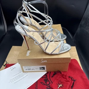 Christian Louboutin Youpiyou Sandalias Tacones Cuero Plateado con Tiras Reino Unido 6.5 UE 39.5 - Imagen 1 de 14