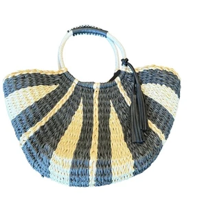 Sun N Sand Accessoires gewebte Stroh Handtasche Damen Einheitsgröße schwarz hellbraun Quaste Boho - Bild 1 von 8