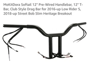 MoKitDora 12" Prewired Softail Drag Bar Handlebar Dyna Low Rider S 2016 Newer - Picture 1 of 13
