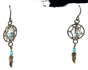 Feather Earrings Dangle Drop Silver Toned with Beads 1.5 Inch Long - Picture 1 of 4