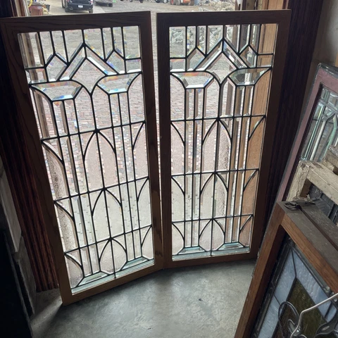SG 4143 pair antique glue chip beveled glass windows 19 x 46 each Cover