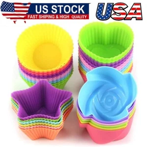 Silicone Cupcake Liners Reusable Baking Cups Nonstick Easy Clean Pastry Muffin - Picture 1 of 7