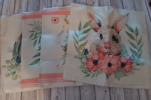 Set of 4 Happy Easter Pillow Cover Cross Basket Egg Bunny Pillowcase Decorative - Picture 1 of 5