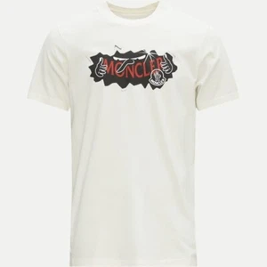 Nw MONCLER cotton T-shirt printed 8C00025 M2326 white logo regular fit - Picture 1 of 6
