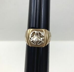 Vintage 10K Yellow Gold Men's Freemason Masonic Solid Ring Size 10.5 ~ 9.23Gr