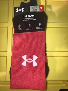 Under Armour Unisex Crew Socks Med Logo Cardinal Men 7-8.5 Women 6-10 UA Team - Picture 1 of 3