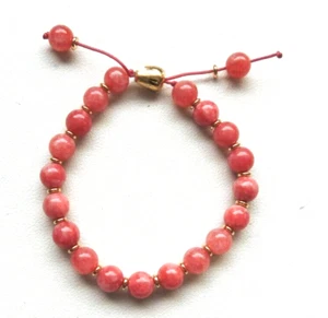 NEW LOLA ROSE ROUND DARK ROSE QUARTZ BEAD GOLD METAL SPACER SEMI PRECIO BRACELET - Picture 1 of 2