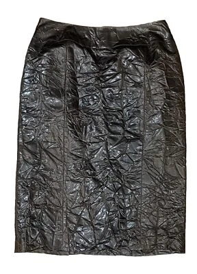 Lafayette 148 Faux Leather Crinkle Skirt Brown 6 - Image 1 of 4