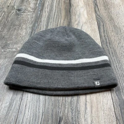 Gorro de inverno FootJoy micro forrado de lã chapéu de malha acrílico cor cinza branco masculino - Imagem 1 de 4