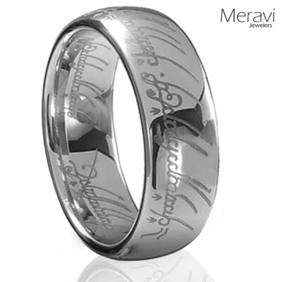 Lord of the Elvish Rings Silver Tungsten Promise One Ring Mens Comfort Fit Band - Image 1 of 4