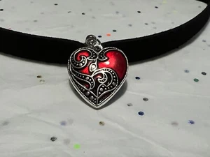 Enamel Blood Red Heart Gothic Punk Steampunk Choker Velvet Necklace - Picture 1 of 6