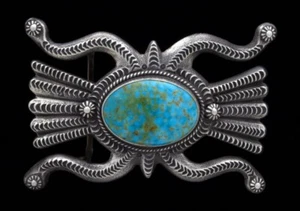 Natural Kingman Turquoise Belt Buckle By Navajo Artist Roland Dixson - Picture 1 of 3