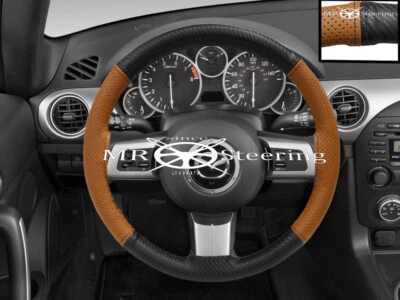 Para Mazda MX5 MK3 05-14 Carbon&med Marrón Cuero Perforado Cubierta para Volante - Imagen 1 de 2