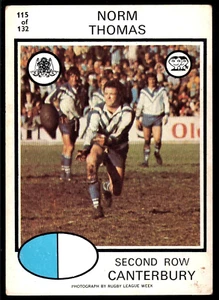 1975 #115 Norm Thomas Canterbury Bulldogs Scanlens rugby league NRL card - Picture 1 of 2