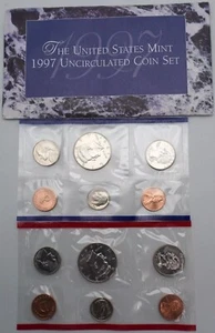 1997 P&D Mint Set Brilliant Uncirculated US with Envelope & COA (10 Coin Set) - Picture 1 of 4