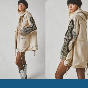 Free People hellbraune Militärparka-Jacke mit goldenen Federkielen Größe X-Large NEU - Bild 1 von 17