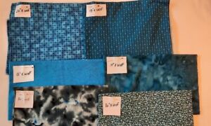 Quilting Cotton - Deep teal blue five piece assortment, one piece batik