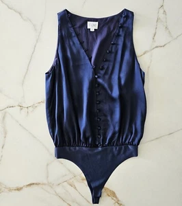 CAMI NYC by Anthropologie Navy Blue 100% Silk Blouson Bodysuit Sz S - Picture 1 of 16