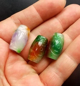 3 cuentas, barril temible piedra de jade, tallada, rasta, amarillo verde blanco, eslabón de cuentas para el cabello - Imagen 1 de 7