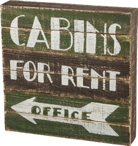 PRIMITIVE WOOD BOX SIGN~"Cabins For Rent Office"~Shelf Sitter/Wall Art~Picture  - Picture 1 of 1