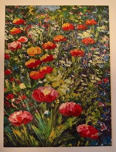 Italienische Kunst Gemälde Blumen Italien Rom Gemälde Passepartout 16 x 12 Öl Leinwand Rose - Bild 1 von 1