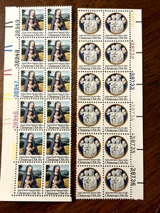 lot vintage, $.15 Christmas, Maddona and child 2 sheets 12 stamps each 1978,1979 - Picture 1 of 1