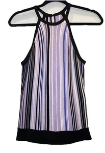 White House Black Market WHBM Outlet Purple Striped Knit Halter Tank Top Size XS - Picture 1 of 21