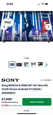 Sony K65XR90U 65" Inch 2160p 4K UHD HDR OLED Smart TV RRP £2199 New Unopened  - Image 1 of 3